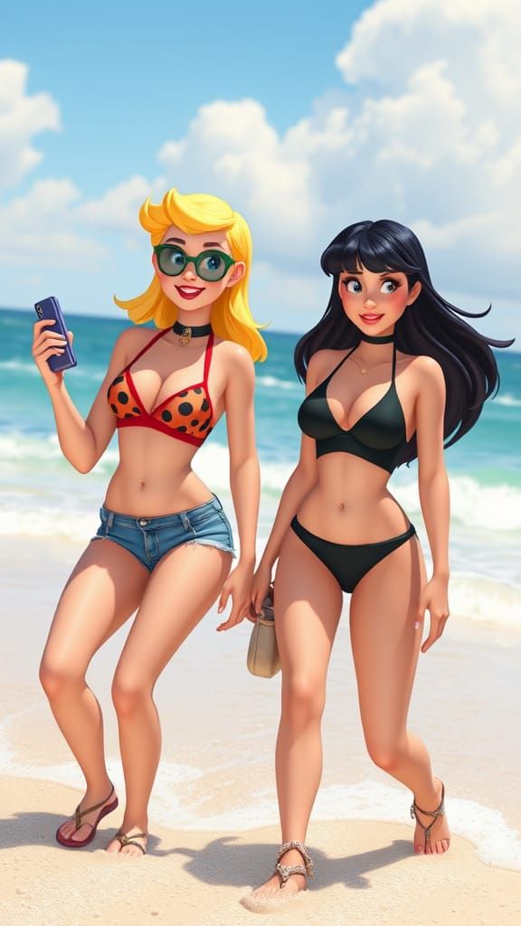 Blossoming Friends in Vibrant Beach Scene