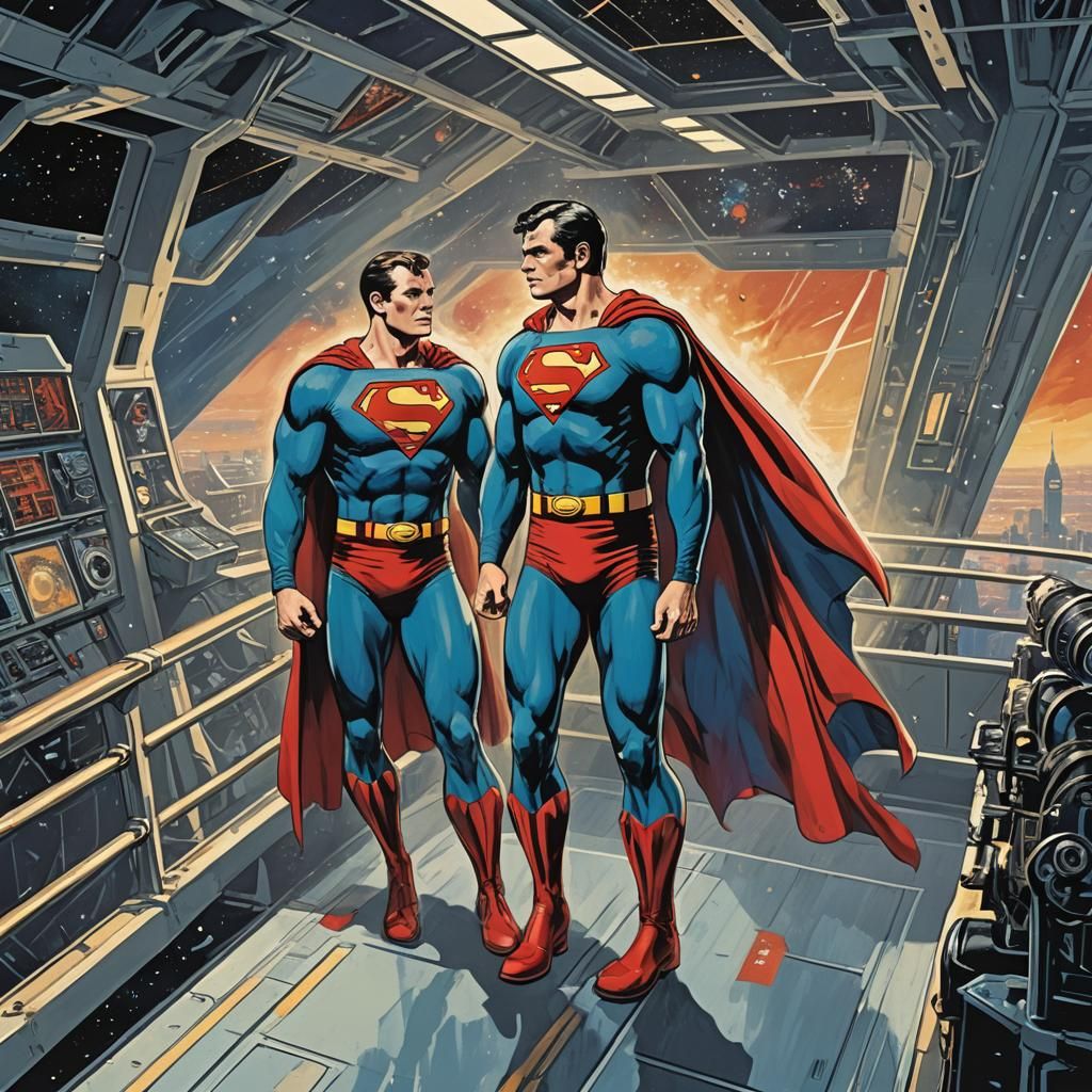 Superman and Captain Kirk on the Enterprise