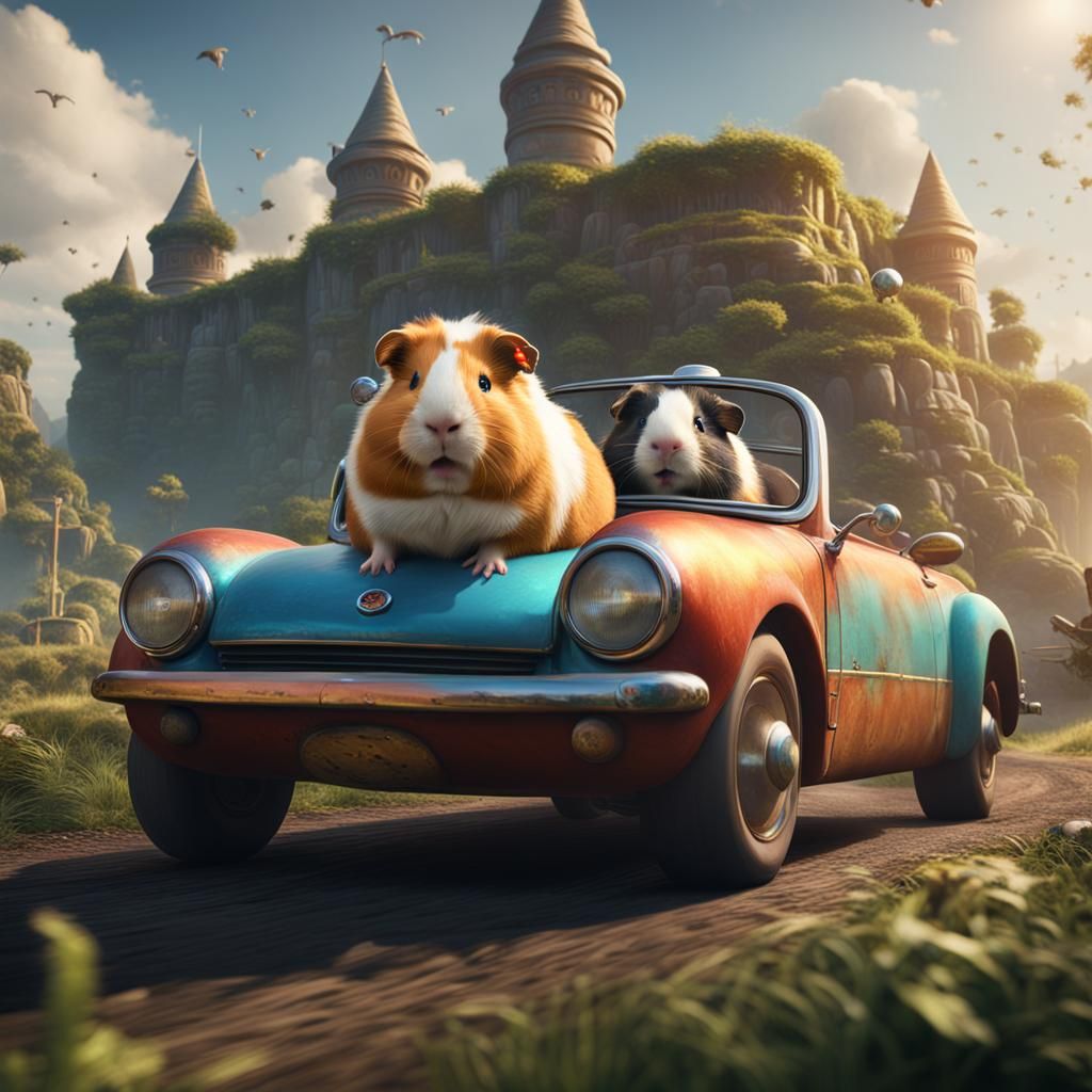 Guinea Pigs Driving: Detailed Fantasy Concept Art