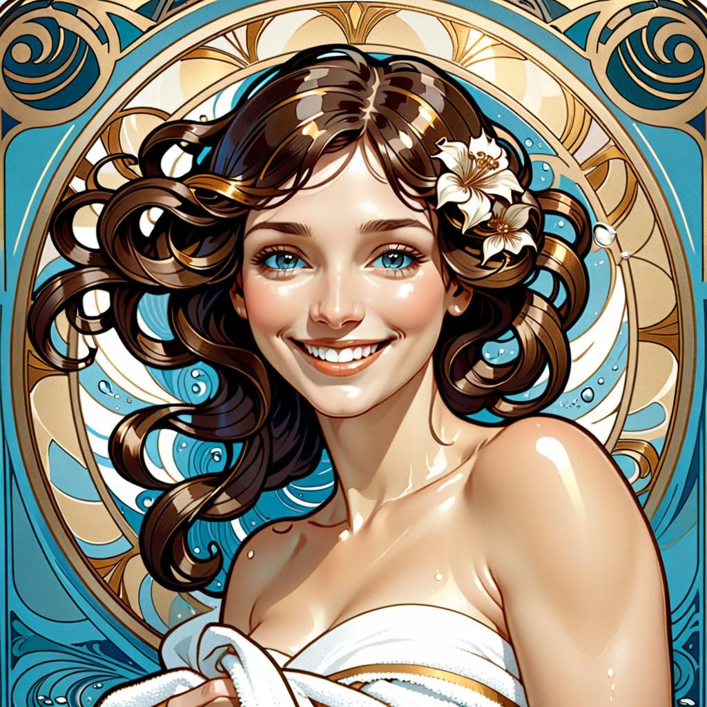 Art Nouveau Brunette Woman with Shining Eyes
