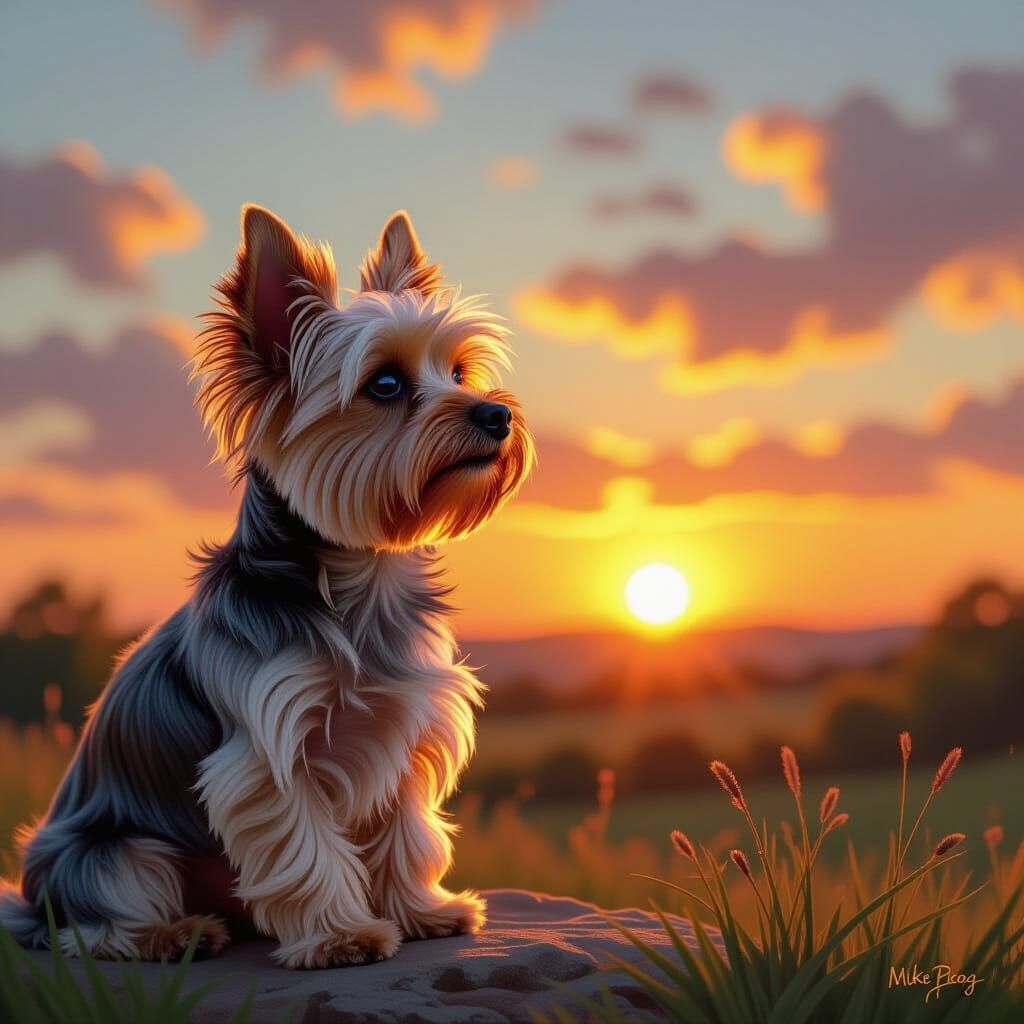 Yorkshire Terrier Portrait at Sunset in Fantasy Art Style