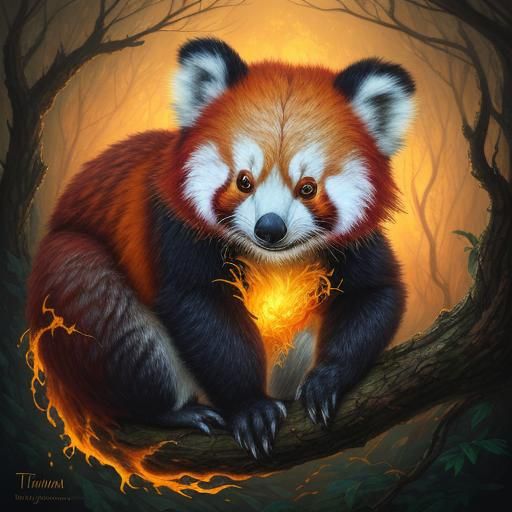 Red Panda Koala Hybrid in Misty Flames