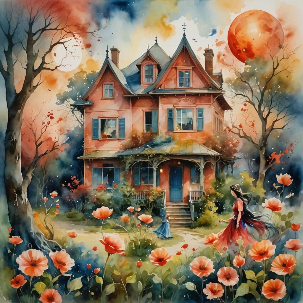 Mystical Woman in Surreal Watercolor Smoke