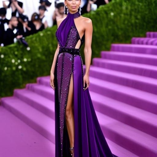 Purple and black met gala dress