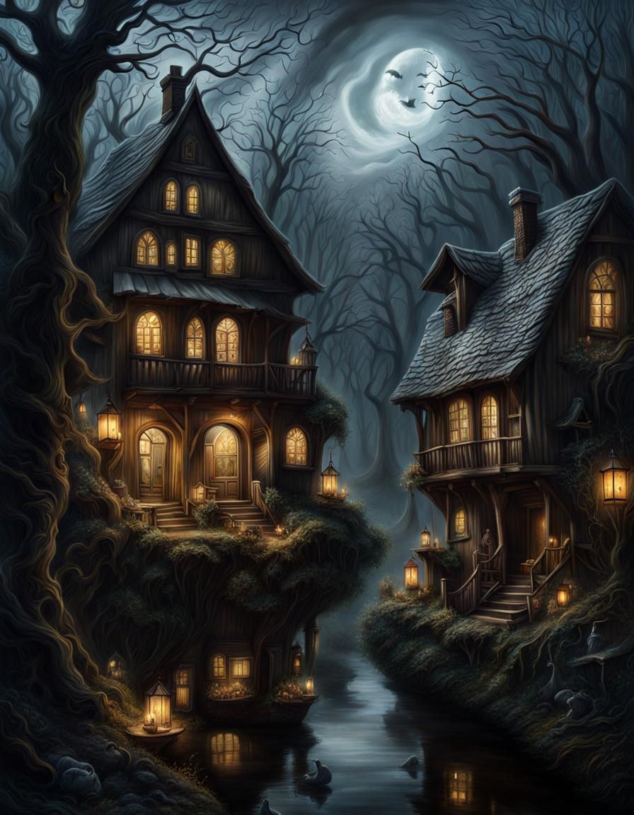 Ethereal Spirits in Spooky Dark Village