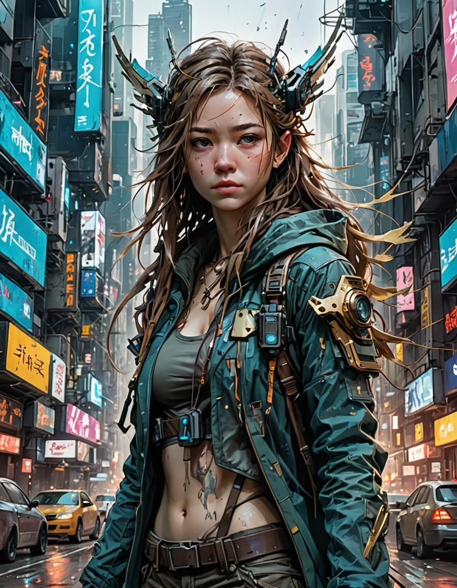 A young Valkyrie girl walking the lonely city streets after ...