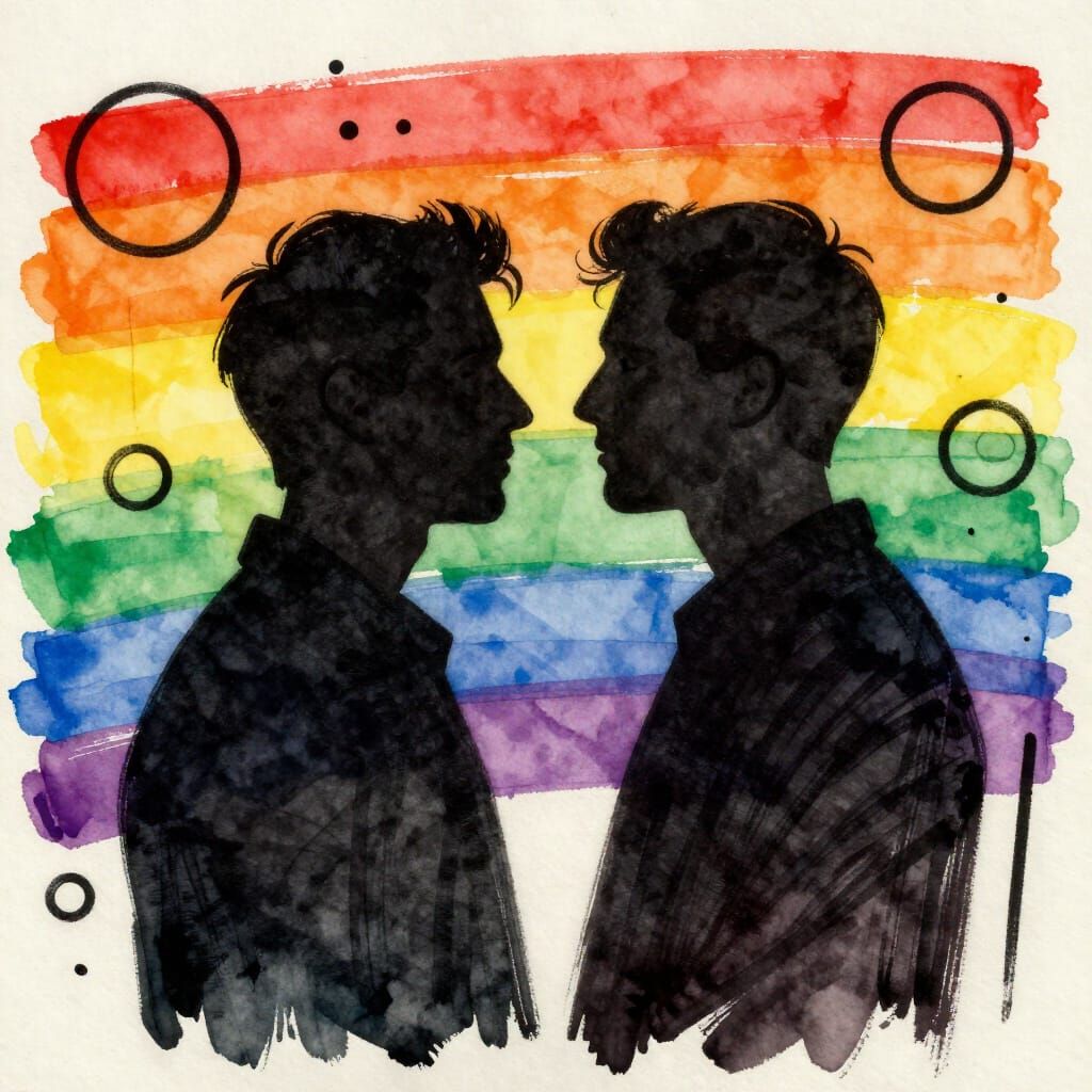 Silhouetted Couple's Pride Amidst Abstract Rainbow