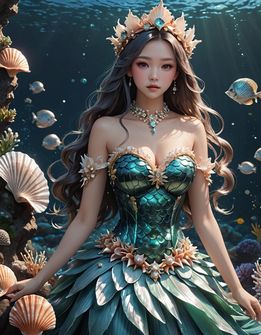 Mermaid Seashell Headdress in 3D Anime Style