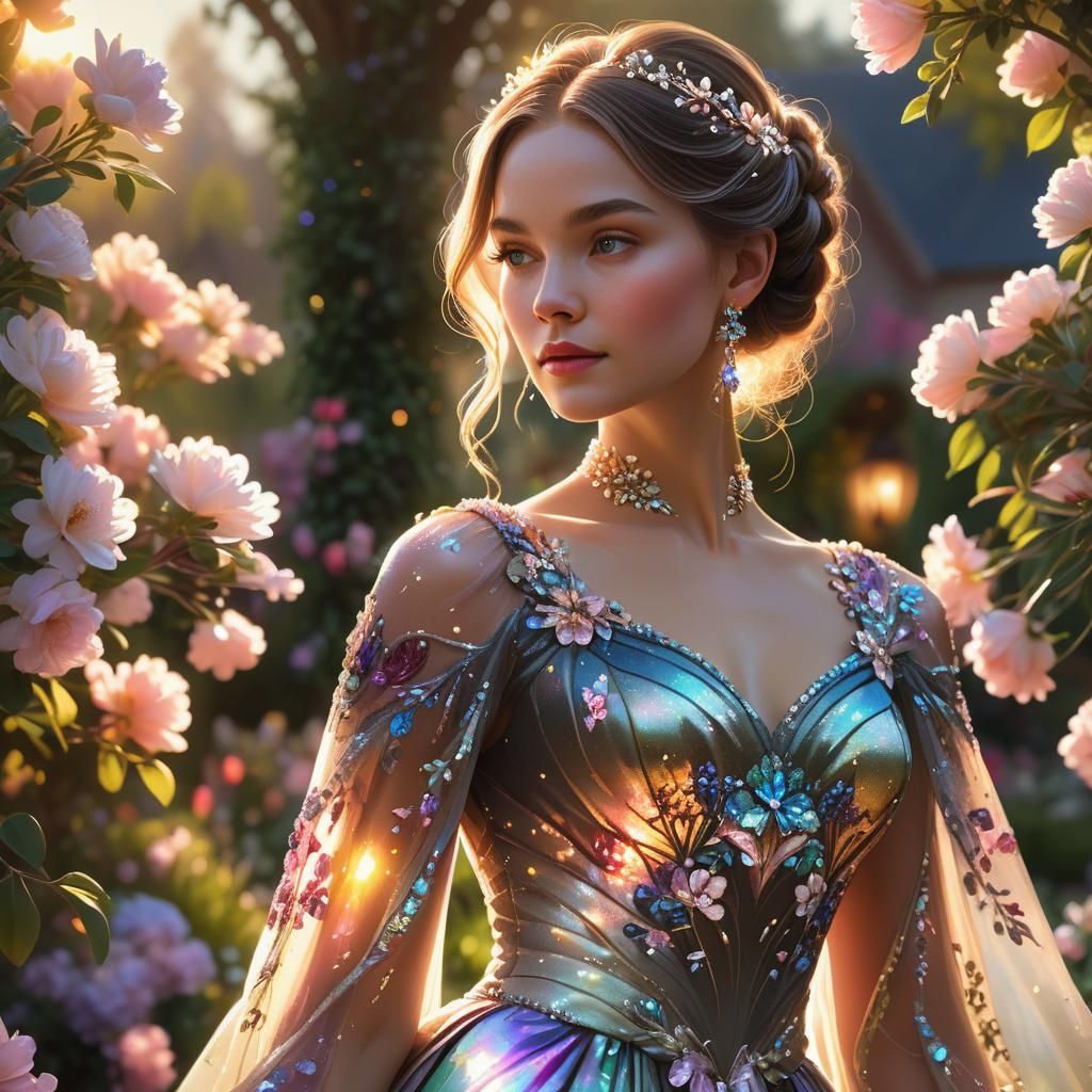 Floral Easter Gown in Golden Hour Lighting