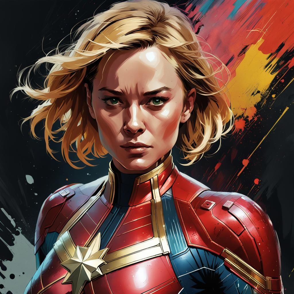 Captain Marvel: Polychromatic Oil and Gouache Portrait