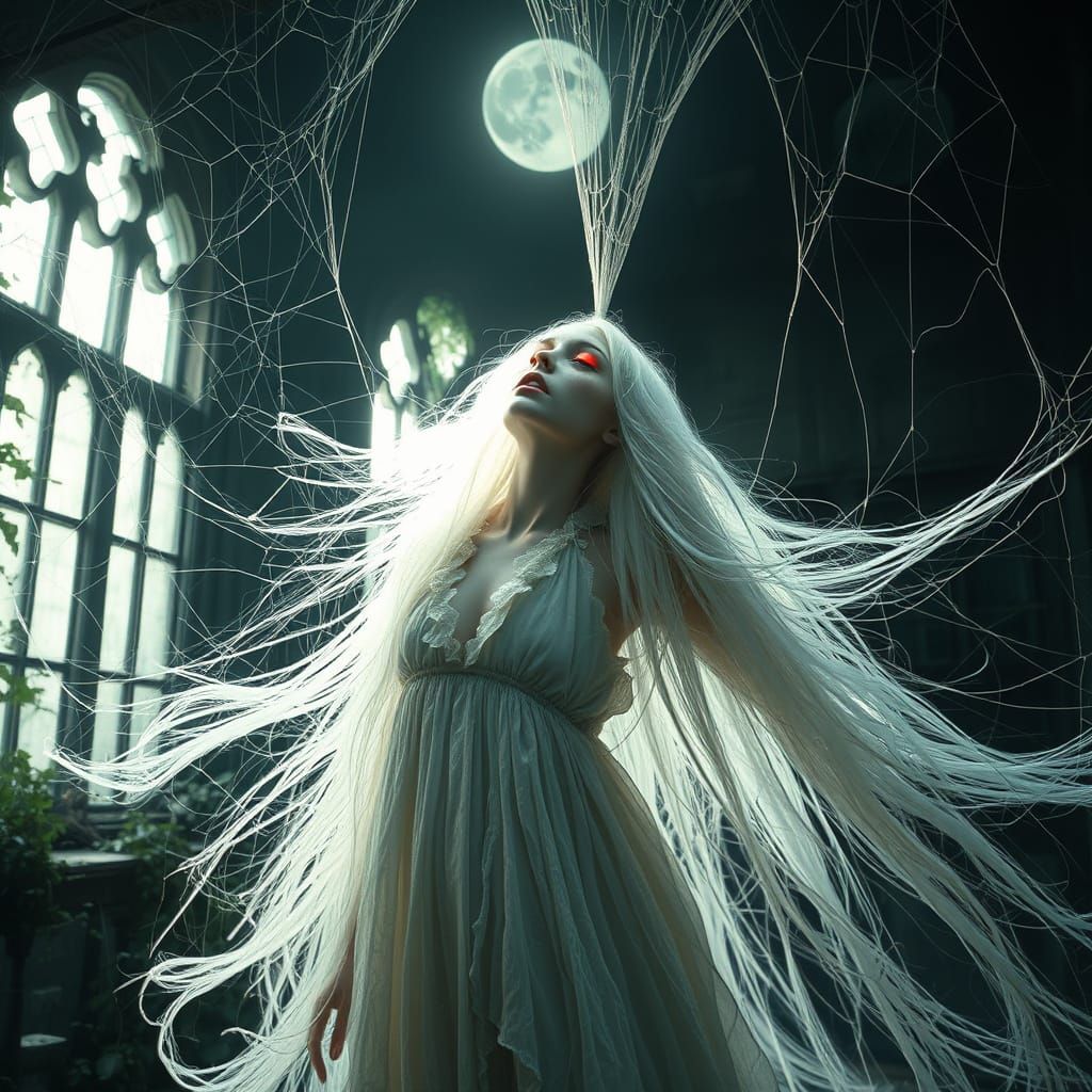 Ethereal Ghost in Sunlit Gothic Mansion