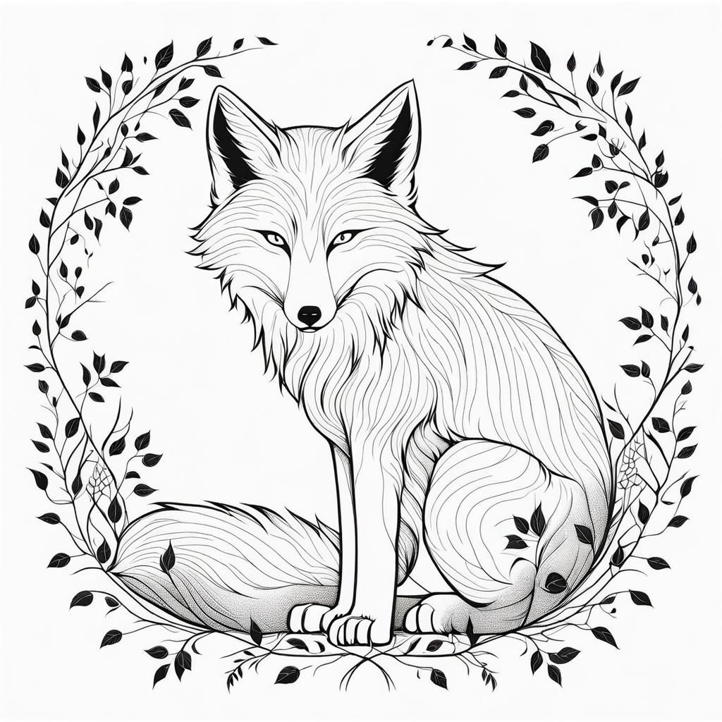 Minimalist Spirit Fox Line Drawing in Ink