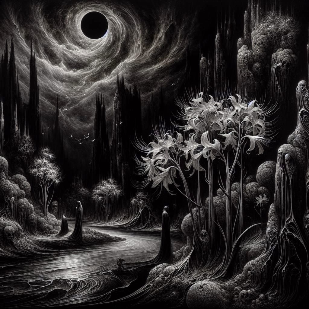 Ethereal Ominous Landscape in Dark Light Art