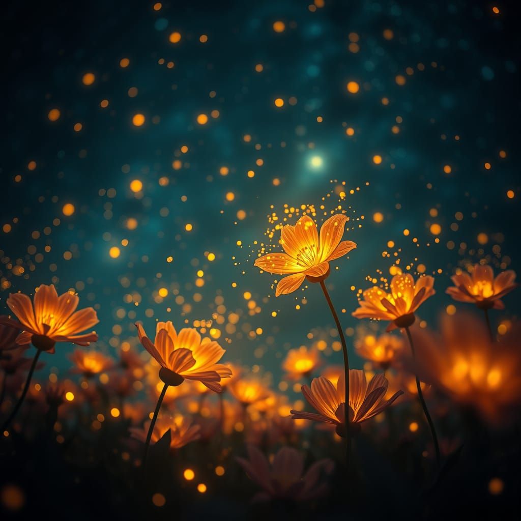 Dramatic Night Sky Blooms with Epic Fireflies