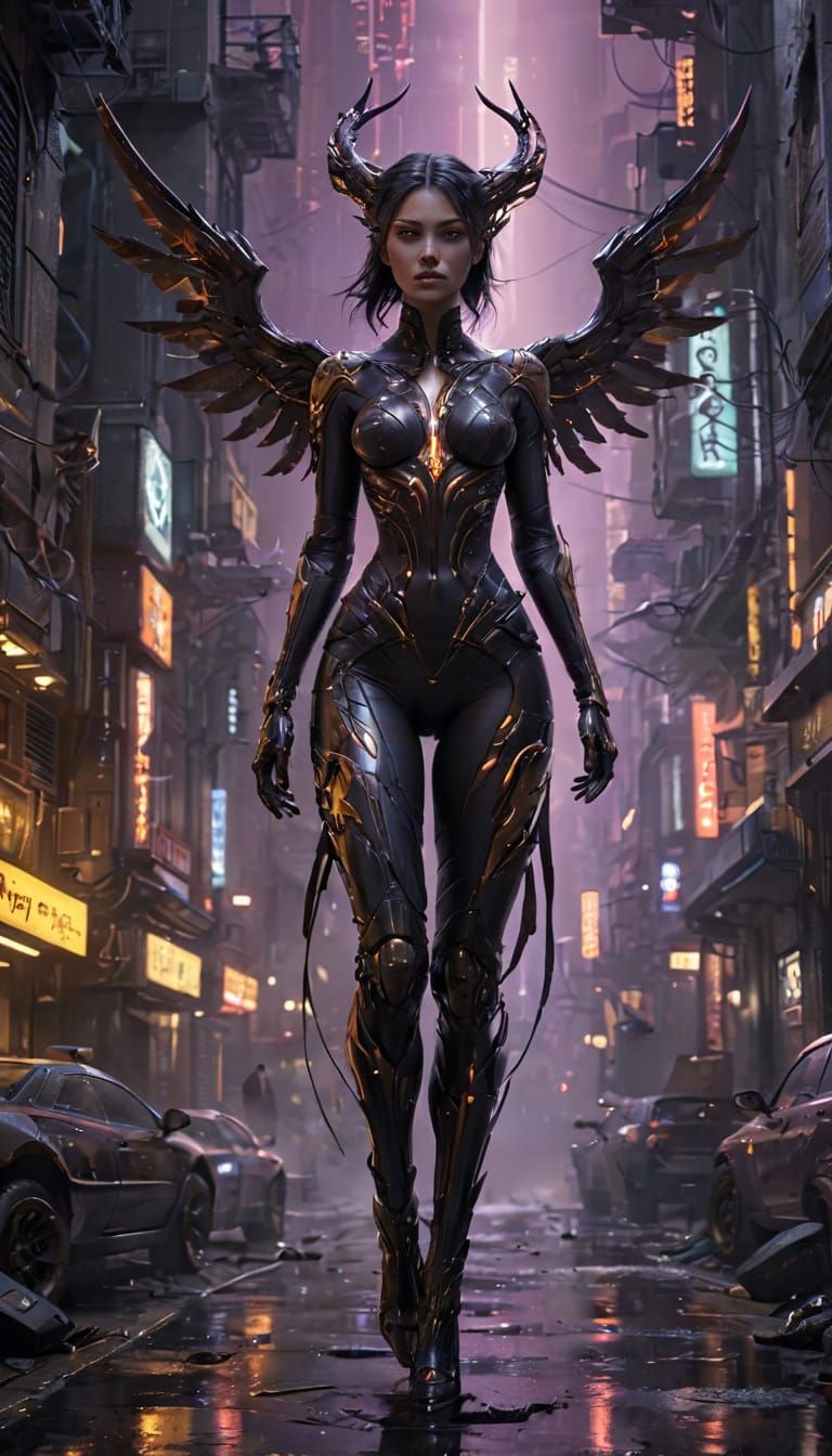 Cyberpunk Goddess in Neon Dystopia