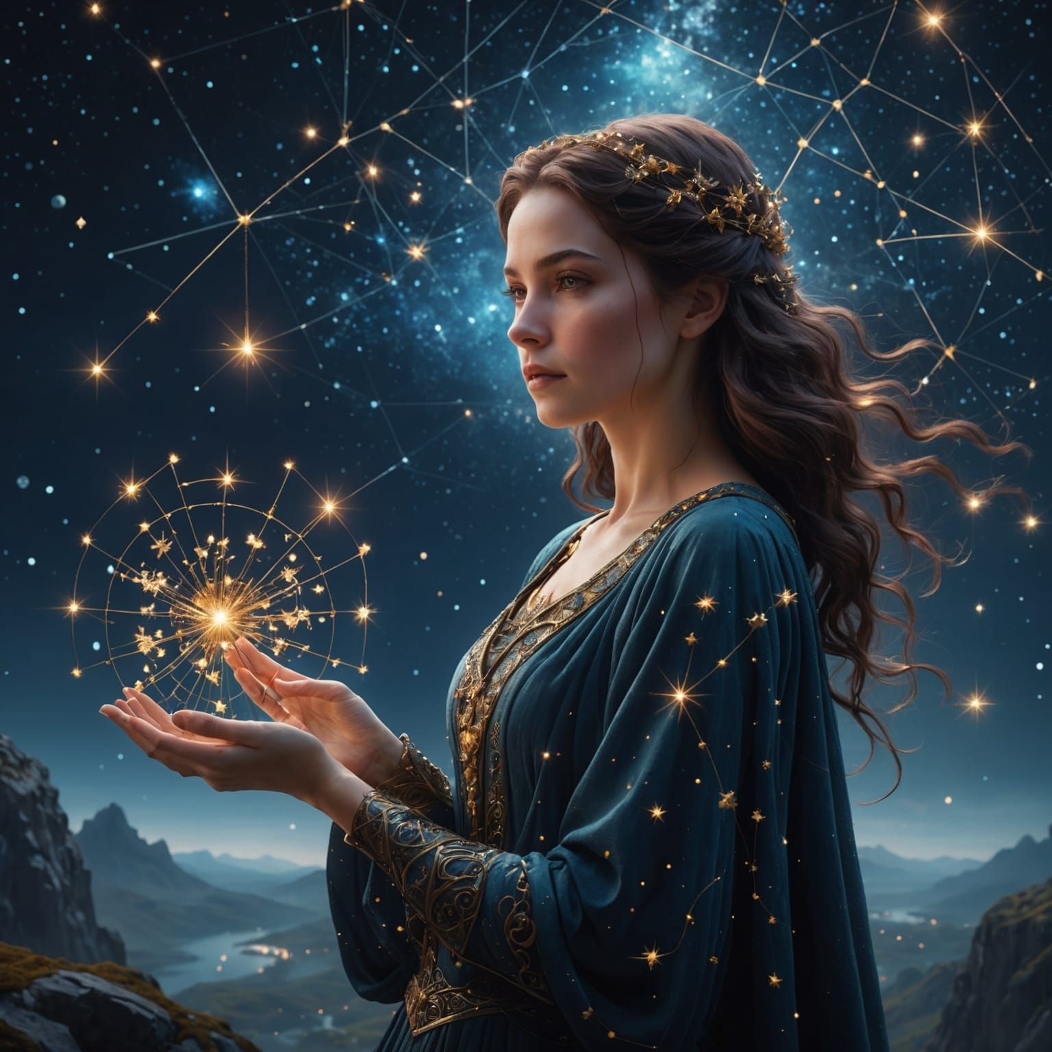 Ethereal Woman Holds Constellation: Fantasy Concept Art
