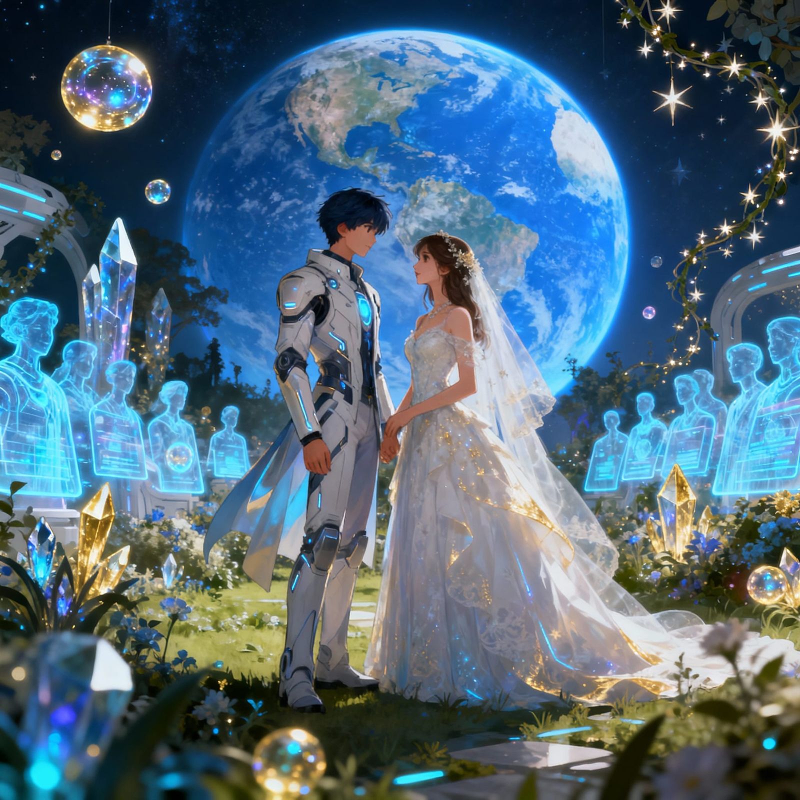 Futuristic Moon Wedding in Whimsical Sci-Fi Garden