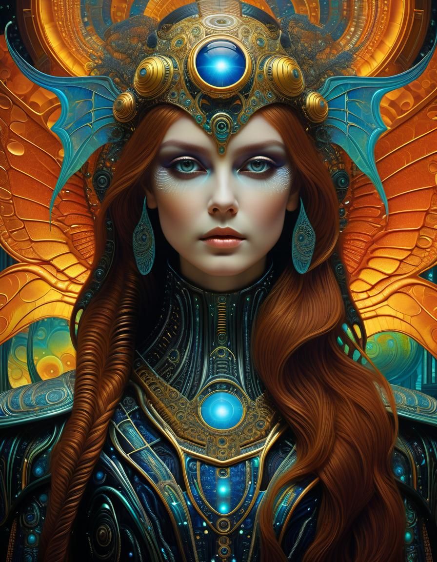 Bioluminescent Armor in Klimt-Giger Style