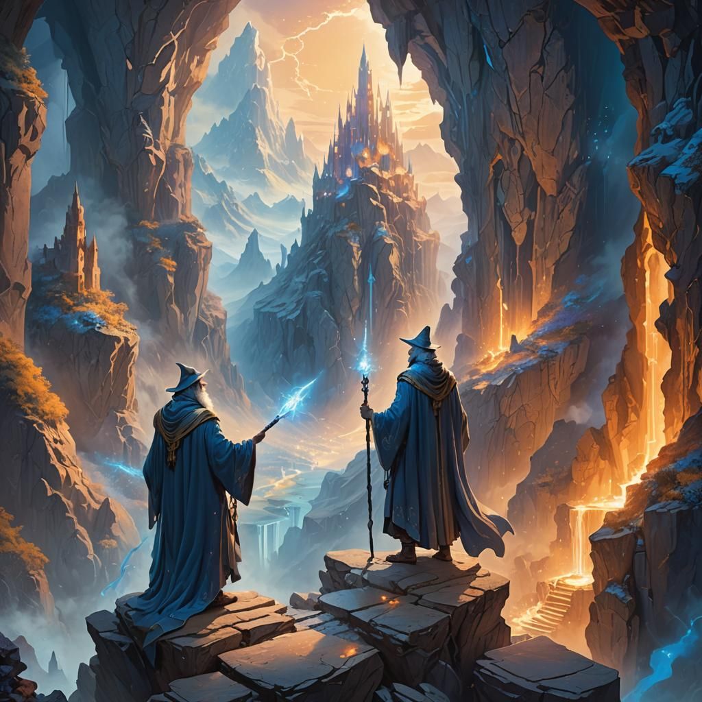 Wizard Overlooks Crystal Cave: Fantasy Concept Art
