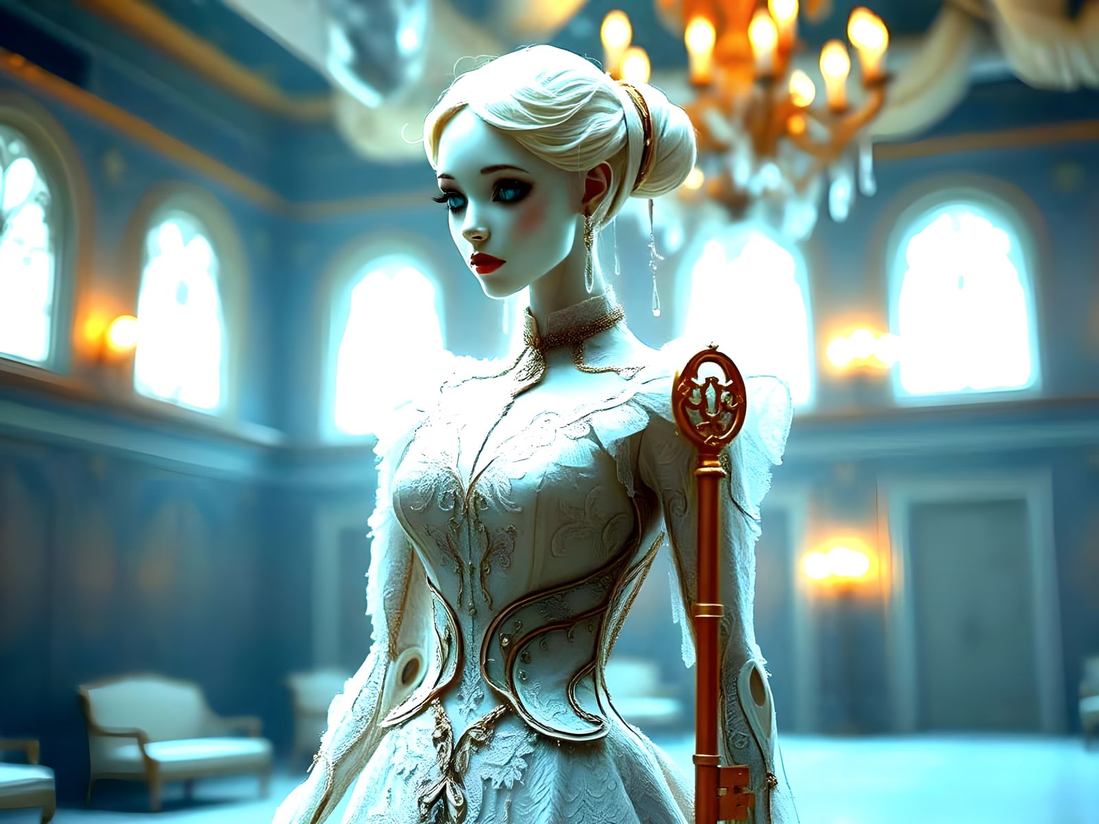 Ethereal Victorian Automaton Stares into the Frost