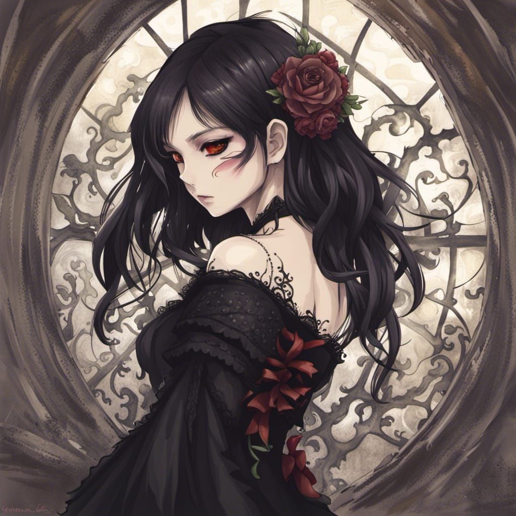 Gothic Filipina Woman in Anime Style