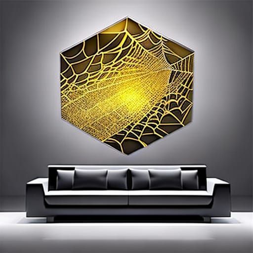 Bioluminescent Gold Fractal in Cracked Glass Cube