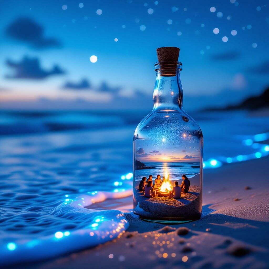 Miniature Beach Scene in Weathered Bottle