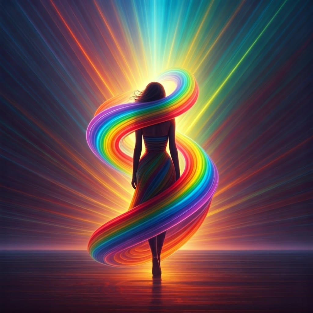 Rainbow Dress: Hyperrealistic Digital Art