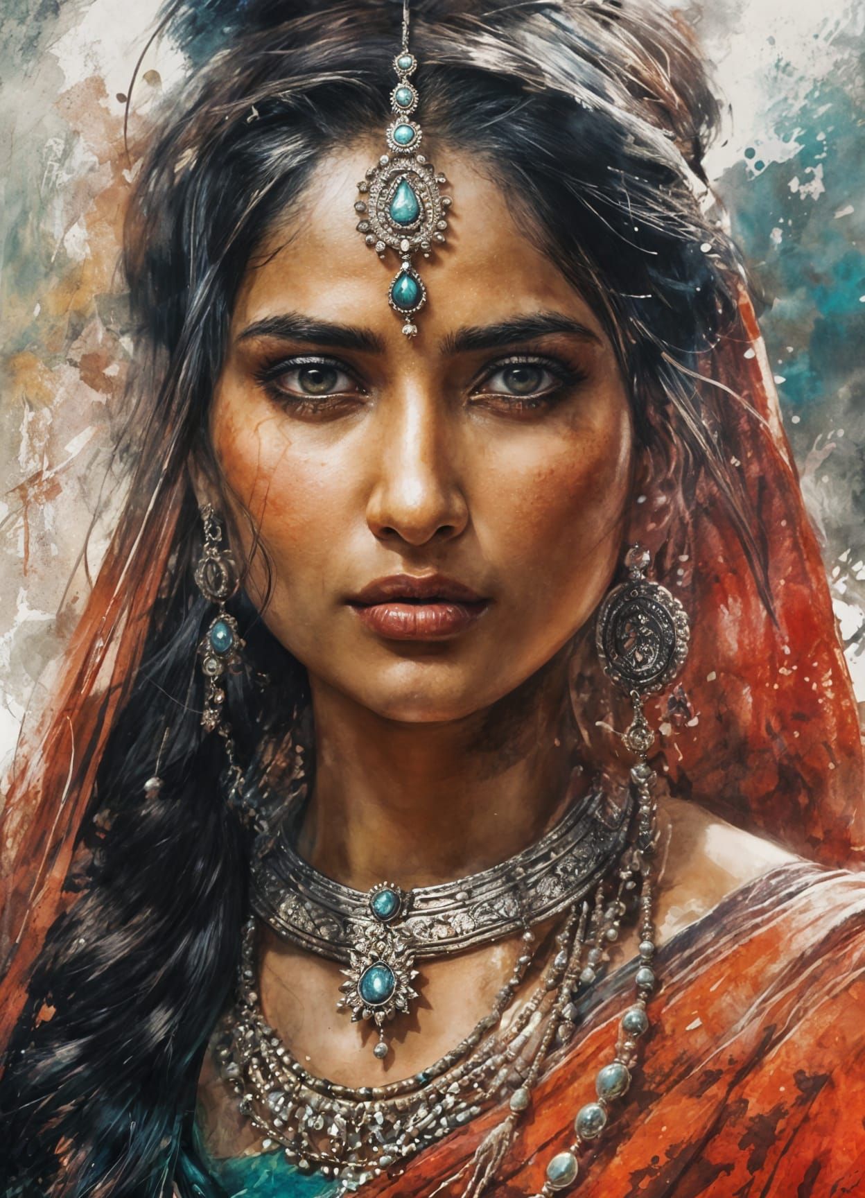 Beautiful Indian Woman Portrait in Traditional Dress