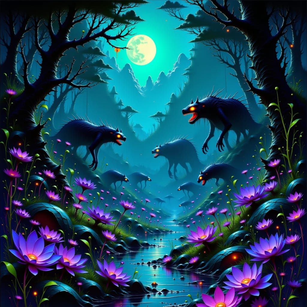 Bioluminescent Garden in Dark Fantasy Style