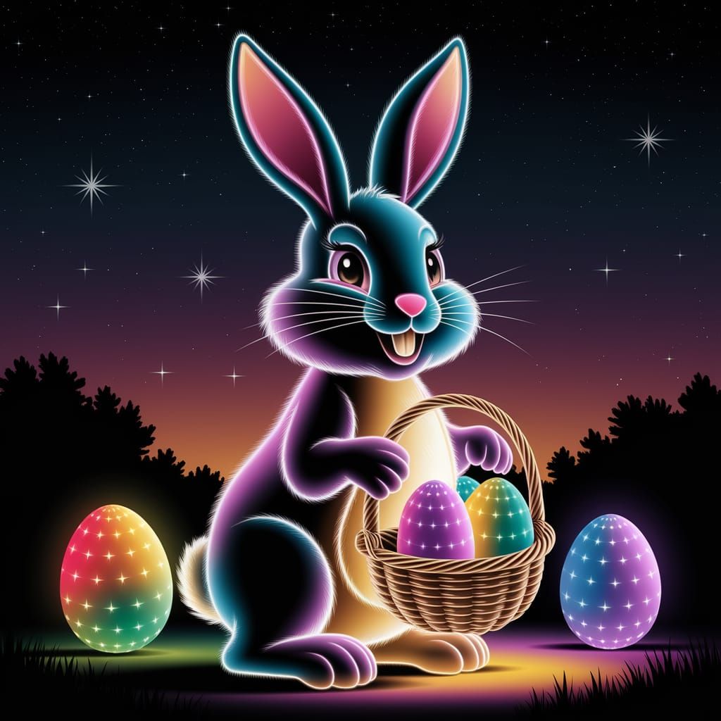 Vibrant Easter Bunny in Neon Style