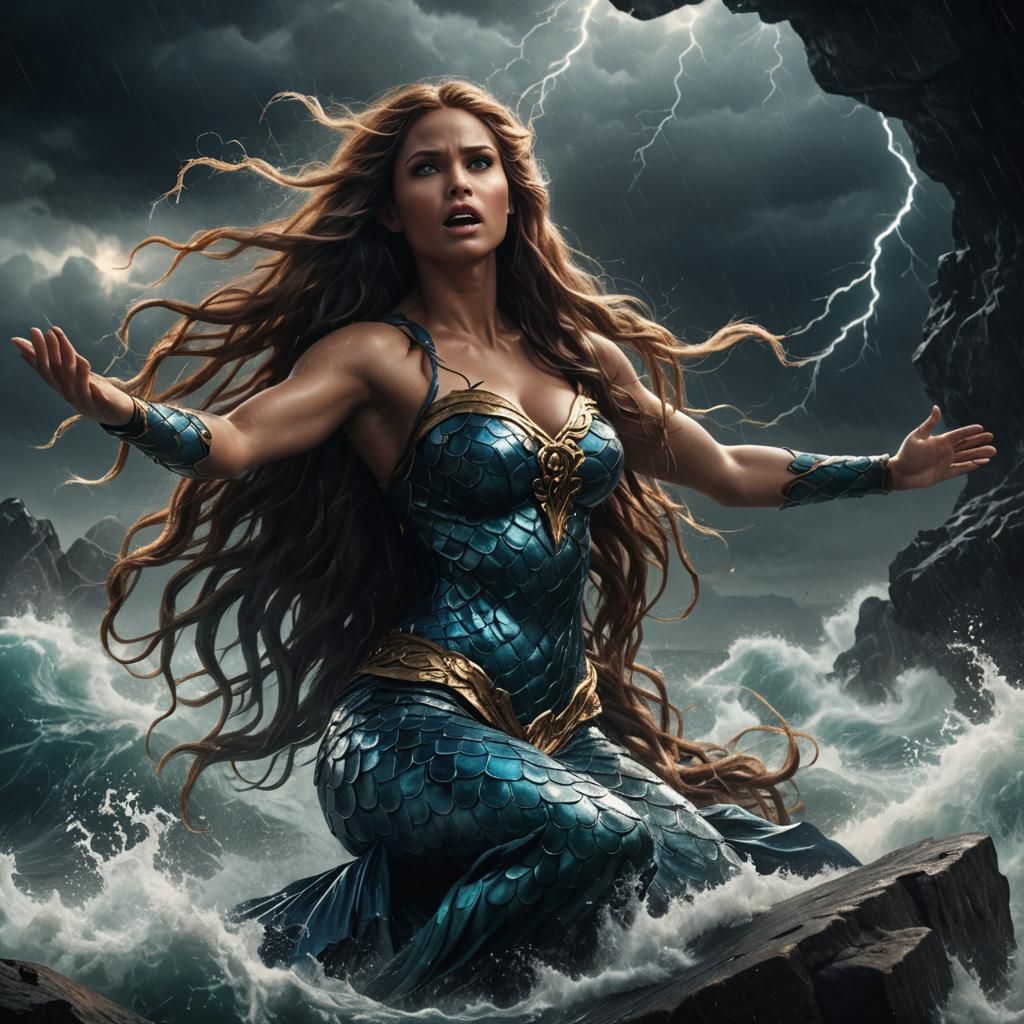 Mermaid Sings in Storm: Cinematic Matte Painting
