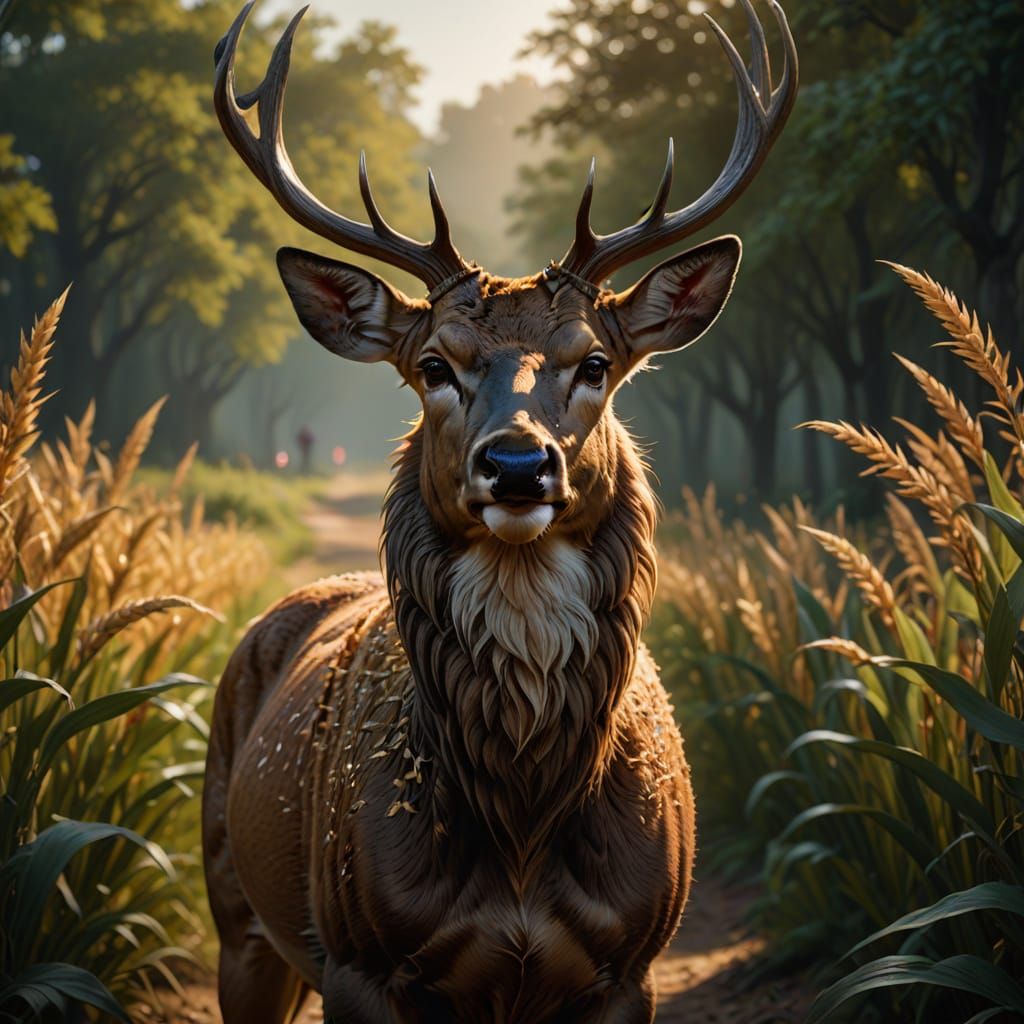 Hyperrealistic Deer Portrait in Warm Triadic Colors