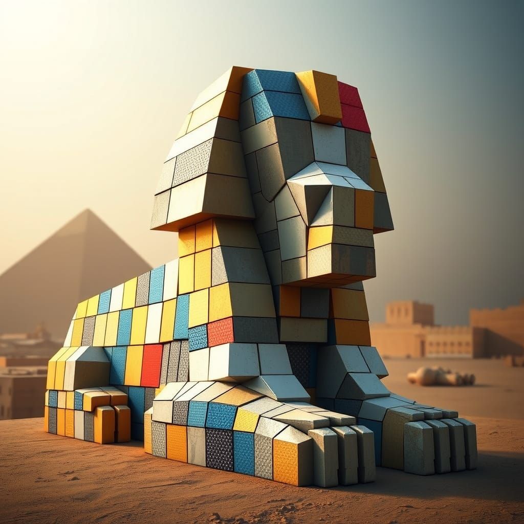 Rubik's Cube Sphinx of Egypt: Photorealistic Marvel