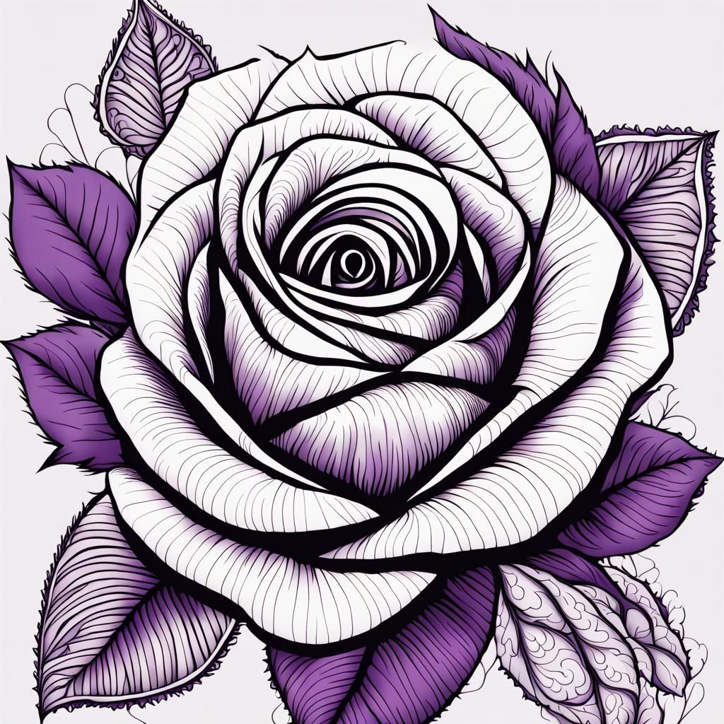 Intricate Purple Rose Line Art on White