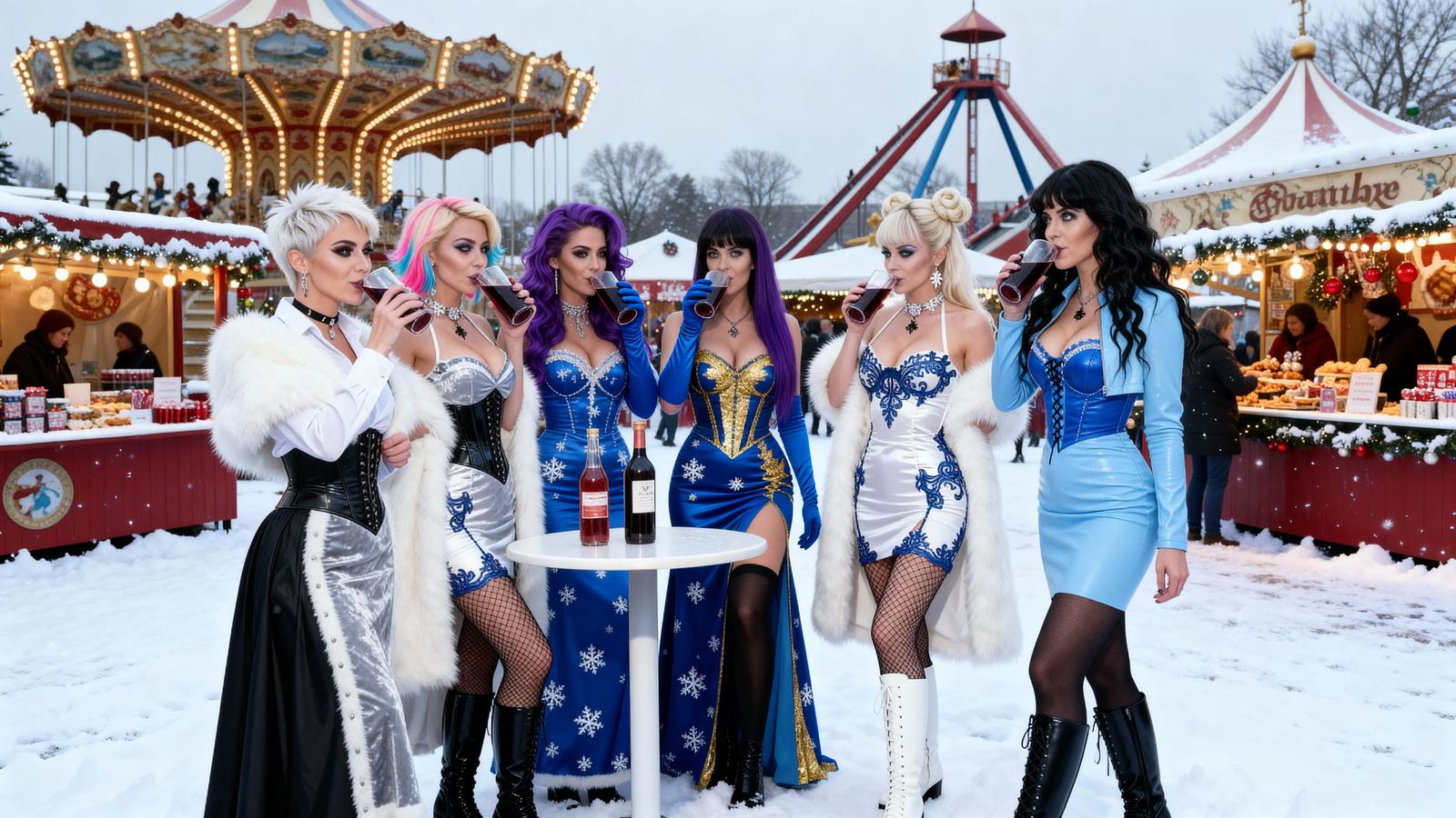 Christmas Fayre With Carousel And Women