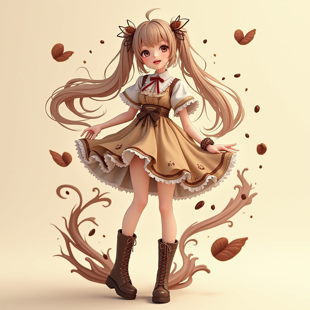 Anime Girl in Coffee World: Hyper-Realistic 3D Render