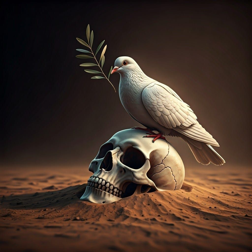 Elegant Dove on Weathered Skull, Serene in the Desert