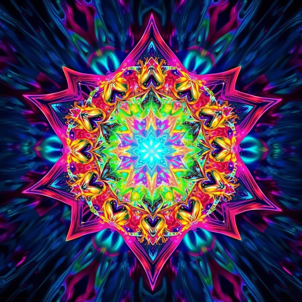 Vibrant Fractal Entity Radiates Kaleidoscope of Colors in Fu...