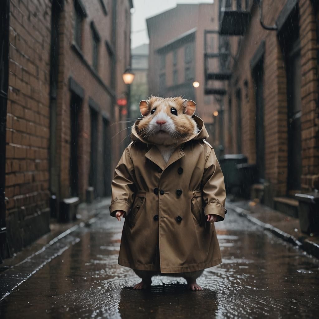 Hamster in Trenchcoat: A Film Noir Scene