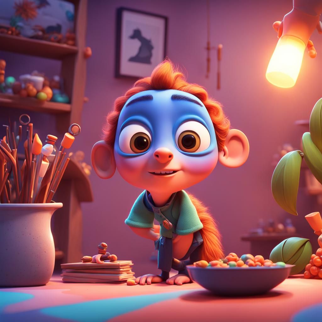 Pixar-Inspired 3D Art with Radial Gradient Background