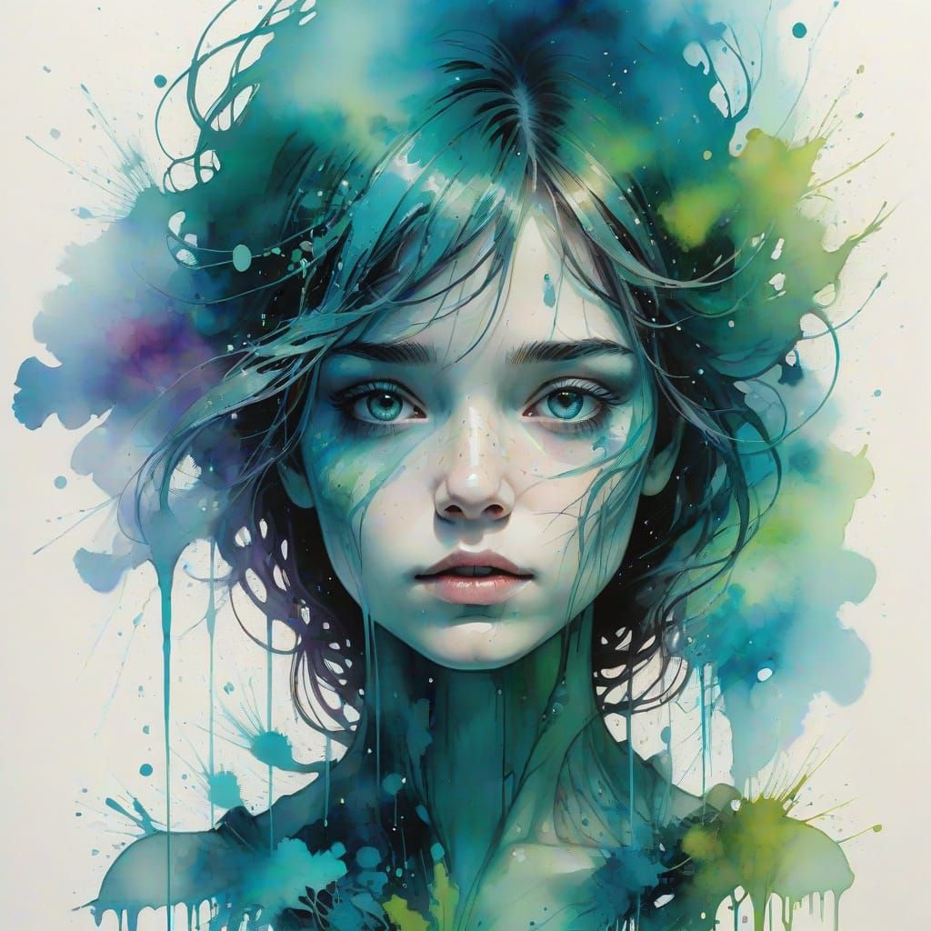 Bioluminescent Plankton Aurora in Watercolor Style