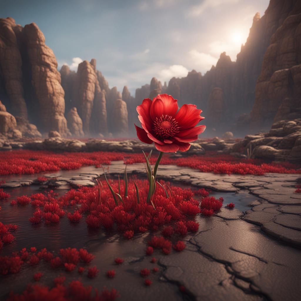 Single Flower Blooms in Barren Land