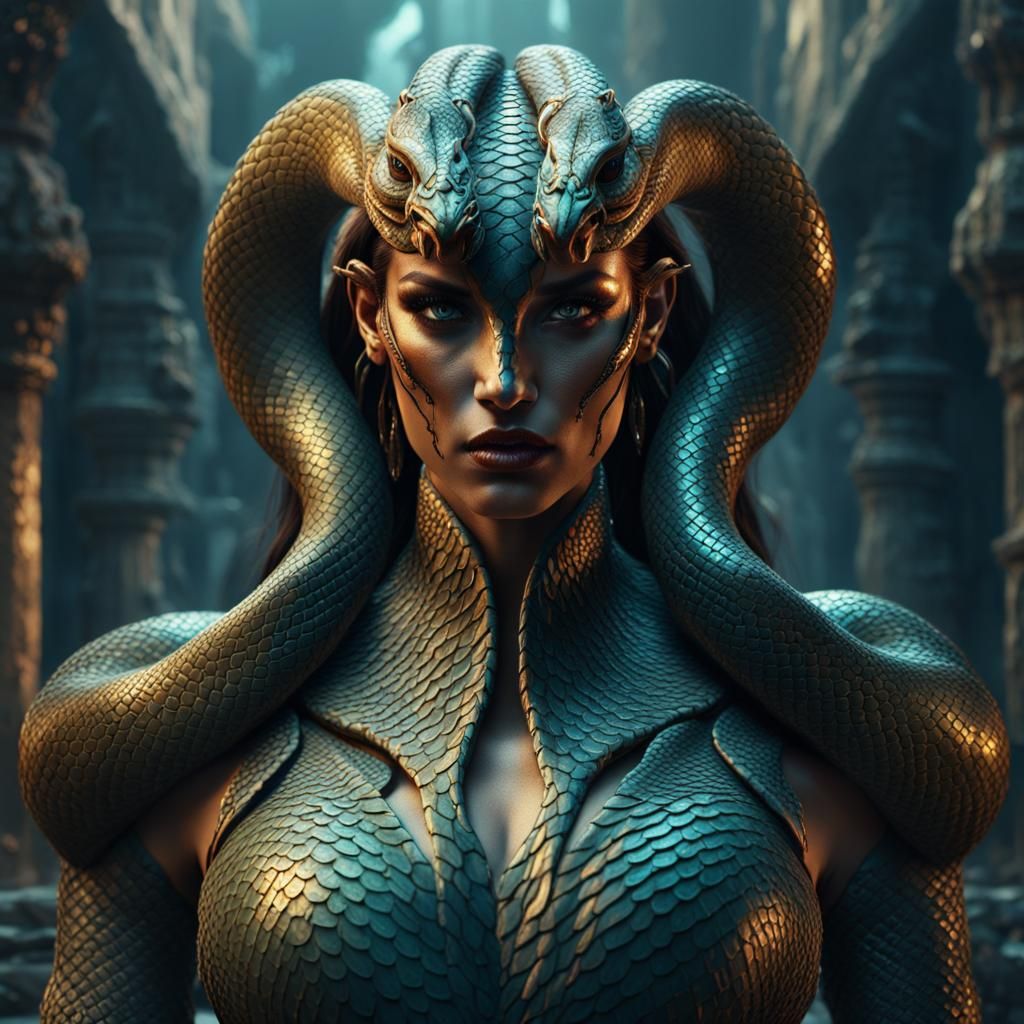 Fantasy Snake Woman in Detailed Matte Painting