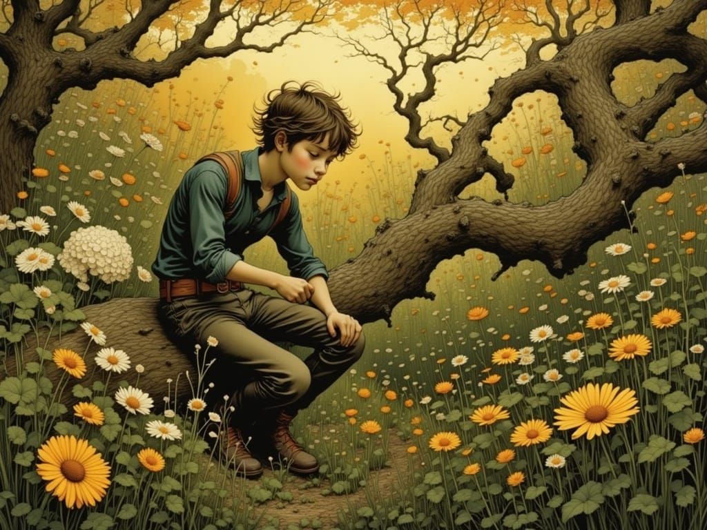 Surrealist Garden Scene in Intricate, Meticulous Detail