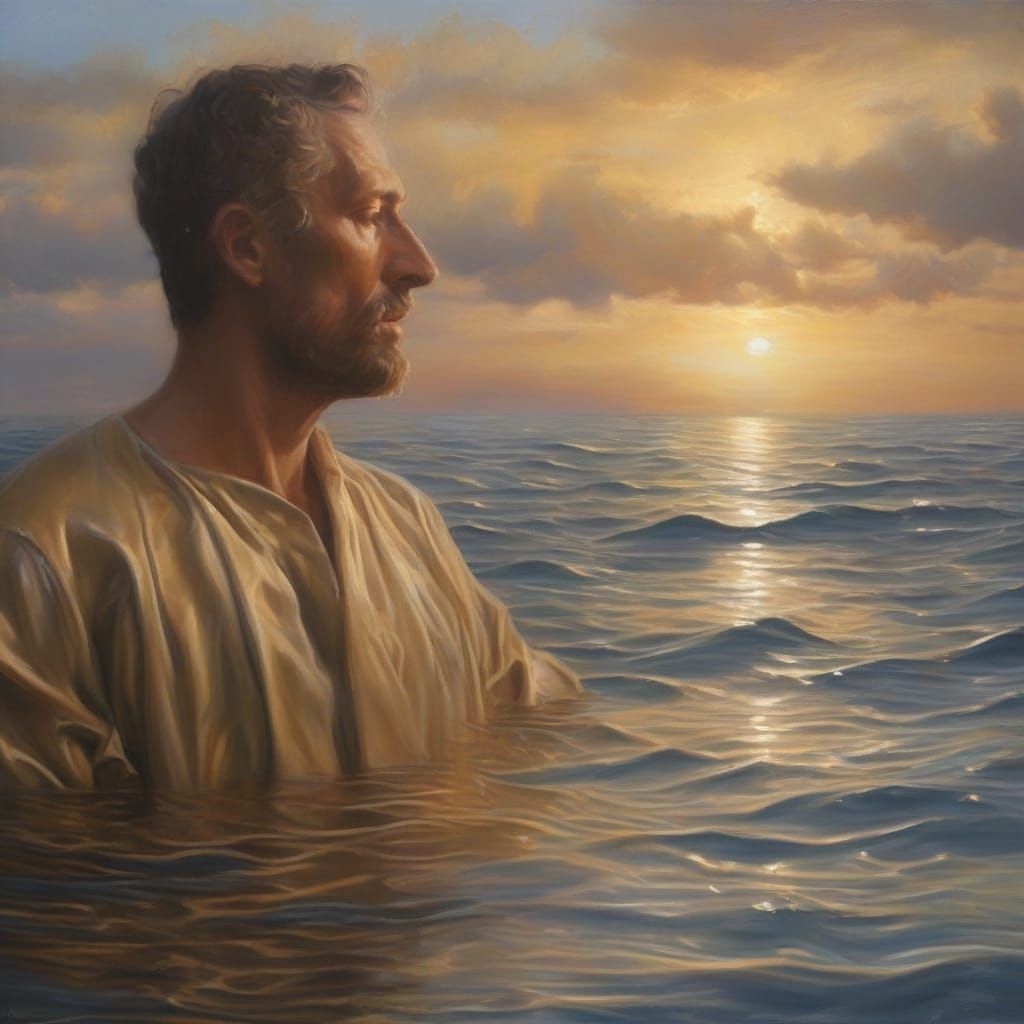 Surreal Man Submerged in Water, Oil Painting
