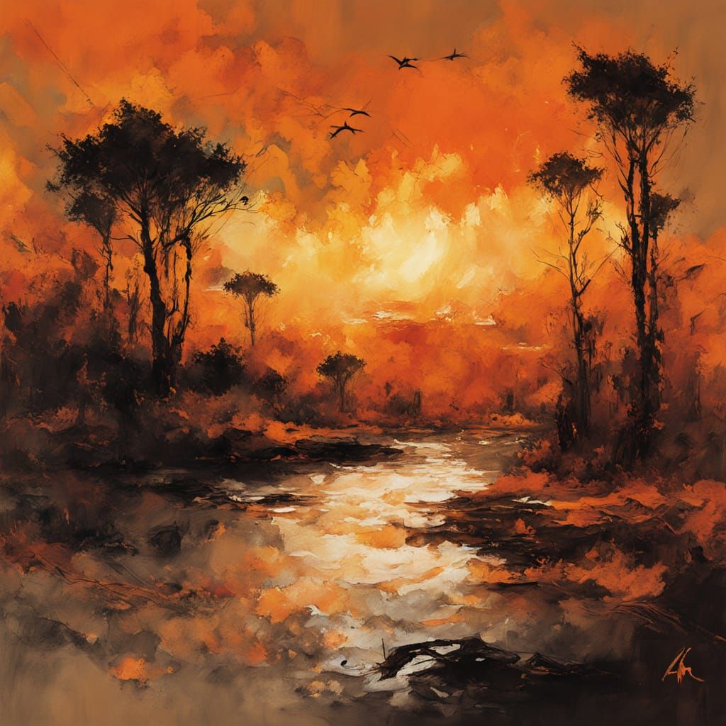 Vibrant Ink Splash Sunset Art