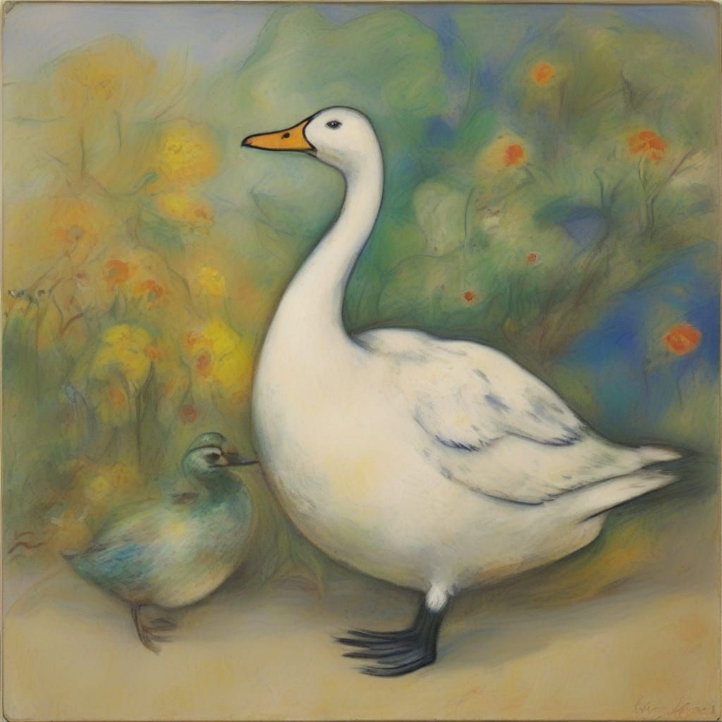 Extinct Giant Duck Ballerina, in Chagall-Degas Style