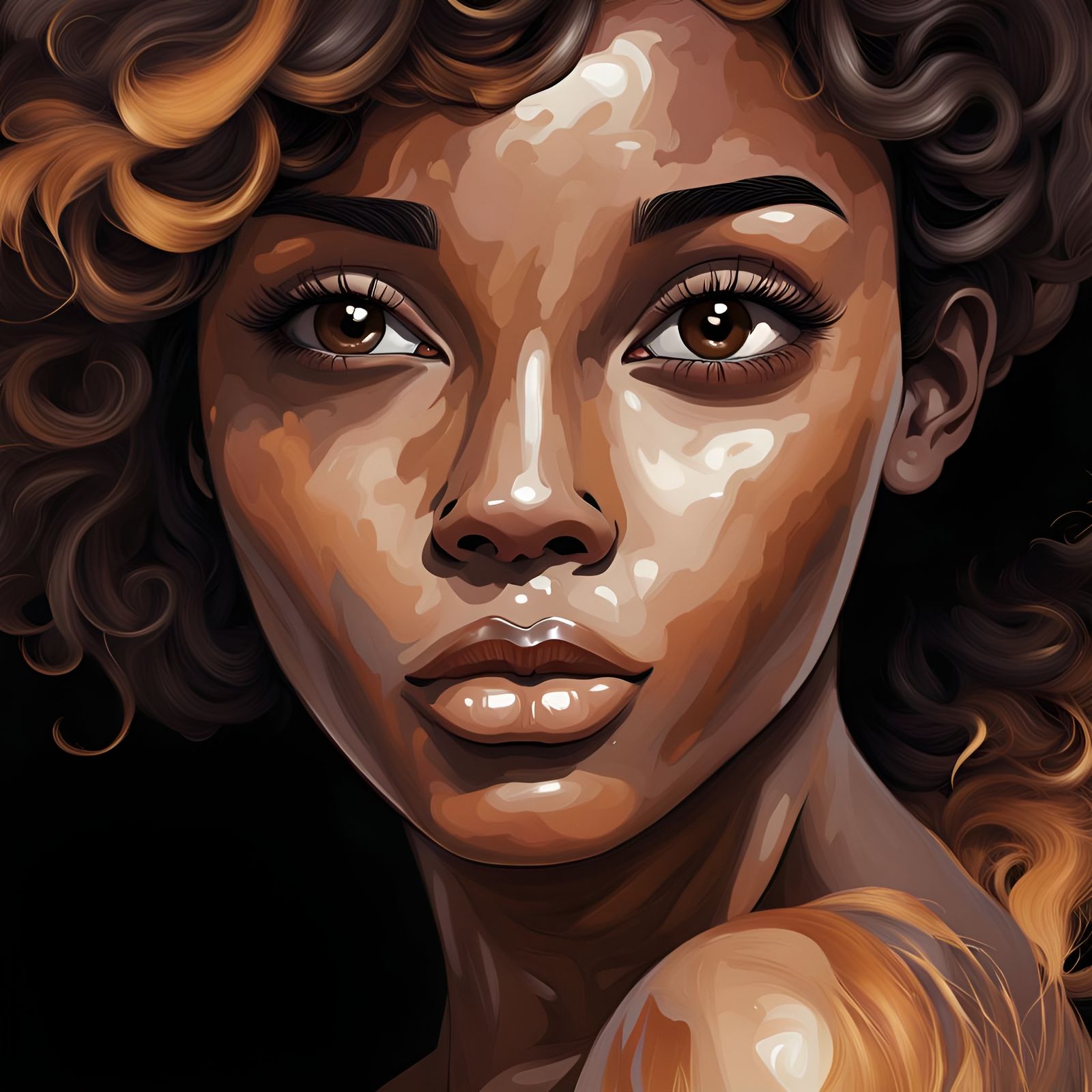 An illustration of a black american woman's beautiful, dreamy, yet alluring almond shaped brown eyes