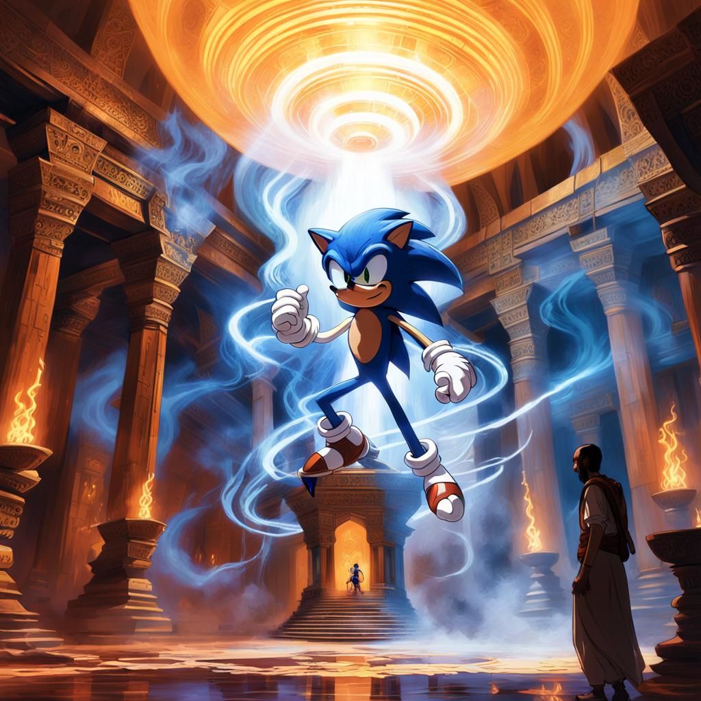 Sonic and Majin in Ancient Temple, Fantasy Concept Art